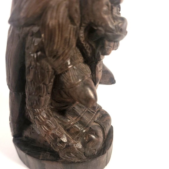 Hand Carved Black Wood Foo Dog Fu Dog Dragon Priestess Fertility Goddess 4.75" - Picture 9 of 12